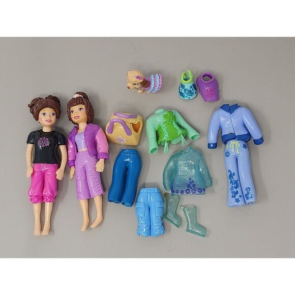 Vintage Polly‎ Pockets Dolls + Dog Rubber Clothes And Accessories - Picture 1 of 6